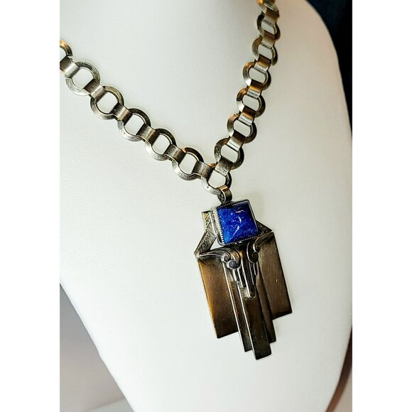 Silver Blue Steer Stone Fashion Necklace Artisan Look Statement Jewelry CT201 - Picture 6 of 12